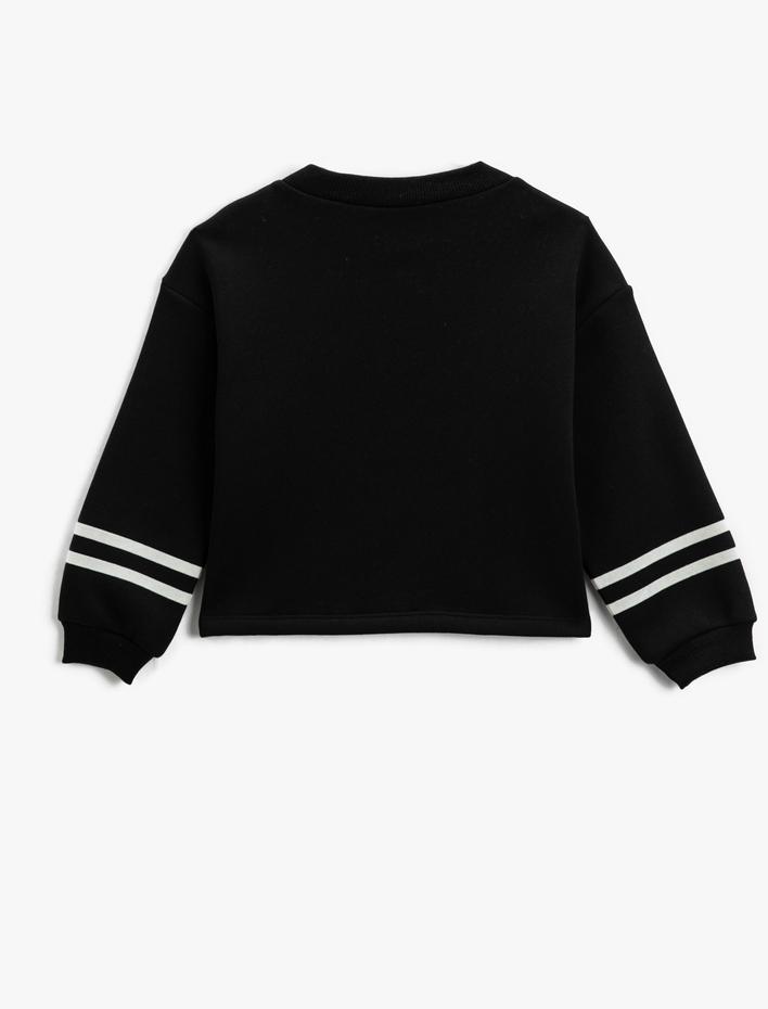 Kız Çocuk Crop Oversize Şardonlu Sweatshirt Çizgili Aplike Detaylı Uzun Kollu
