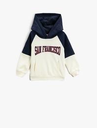 San Francisco Baskılı Kapşonlu Sweatshirt Renk Kontrastlı Cepli