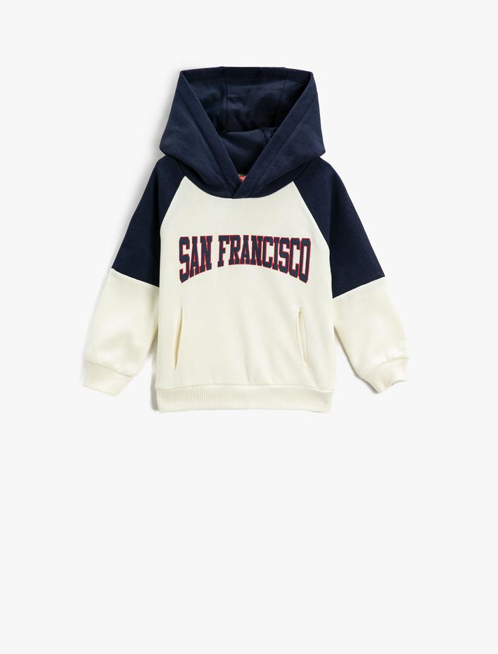 Erkek Bebek San Francisco Baskılı Kapşonlu Sweatshirt Renk Kontrastlı Cepli