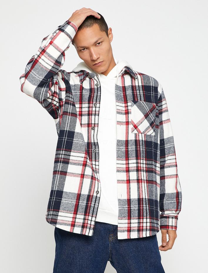  Ekoseli Oduncu Gömleği Klasik Yaka Cep Detaylı Uzun Kollu