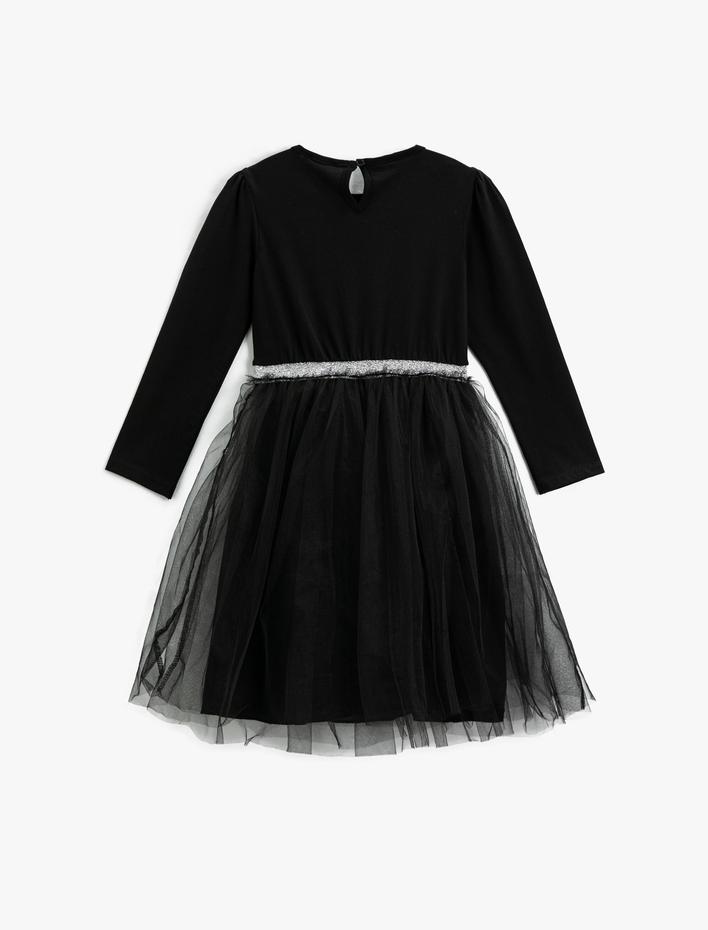 Kız Çocuk LOL Surprise Baskılı Tüllü Elbise Uzun Kollu Parlak Beli Lastikli