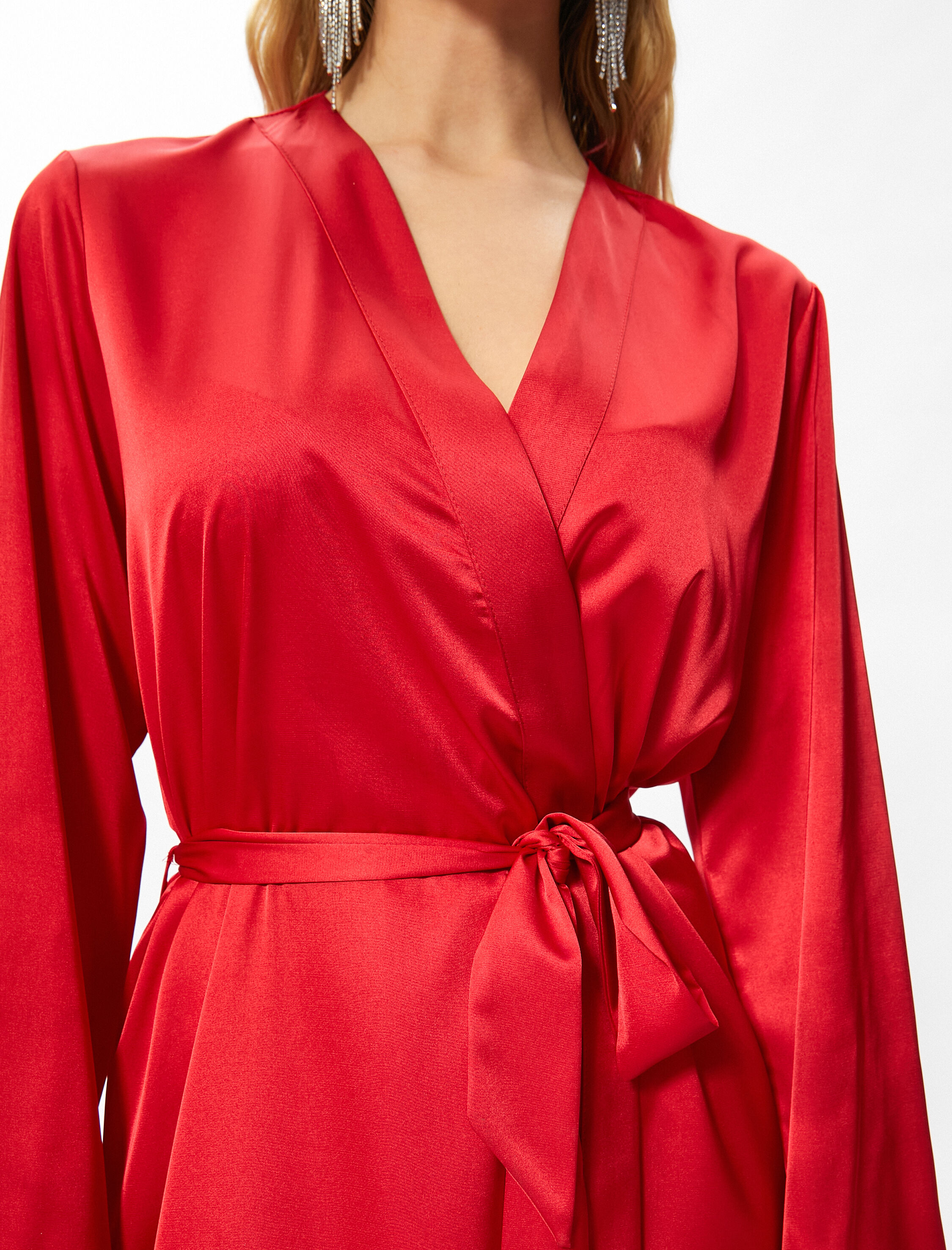   Sabahlık Saten Midi Boy Kuşaklı