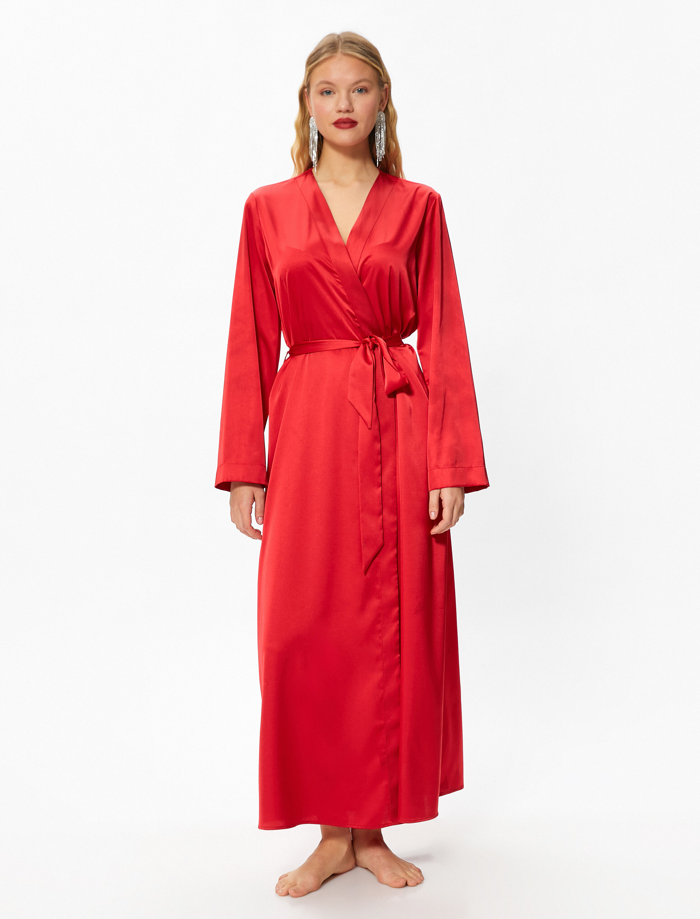   Sabahlık Saten Midi Boy Kuşaklı