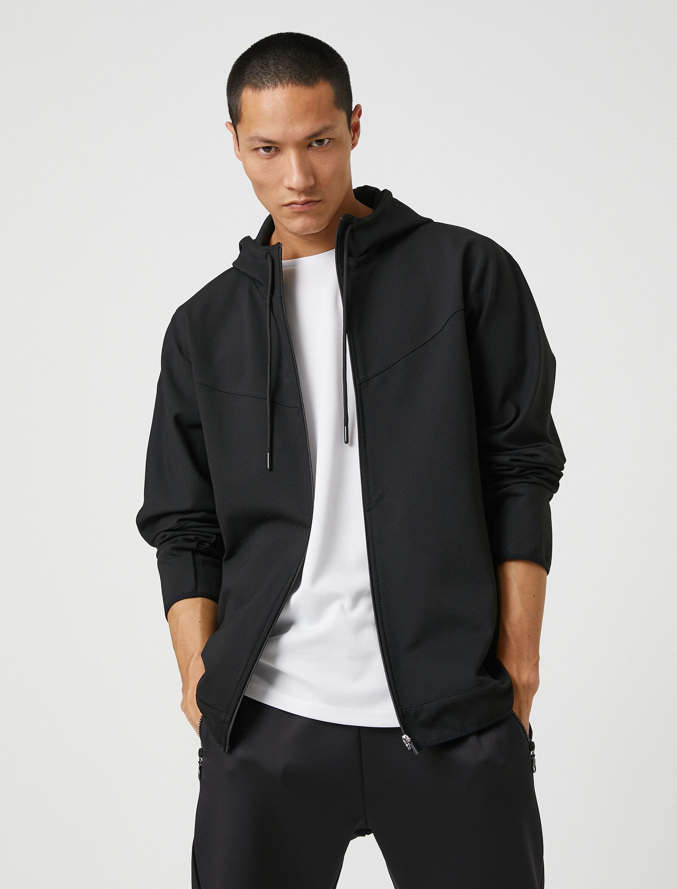   Kapşonlu Spor Sweatshirt Modal Karışımlı Dikiş Detaylı