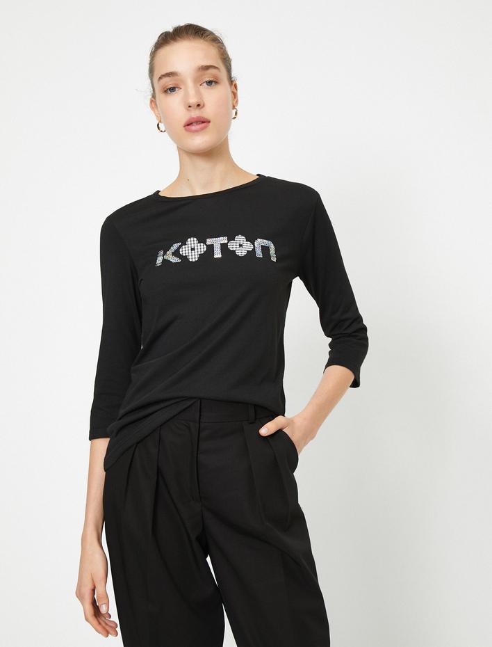  Koton Baskılı Tişört Uzun Kollu