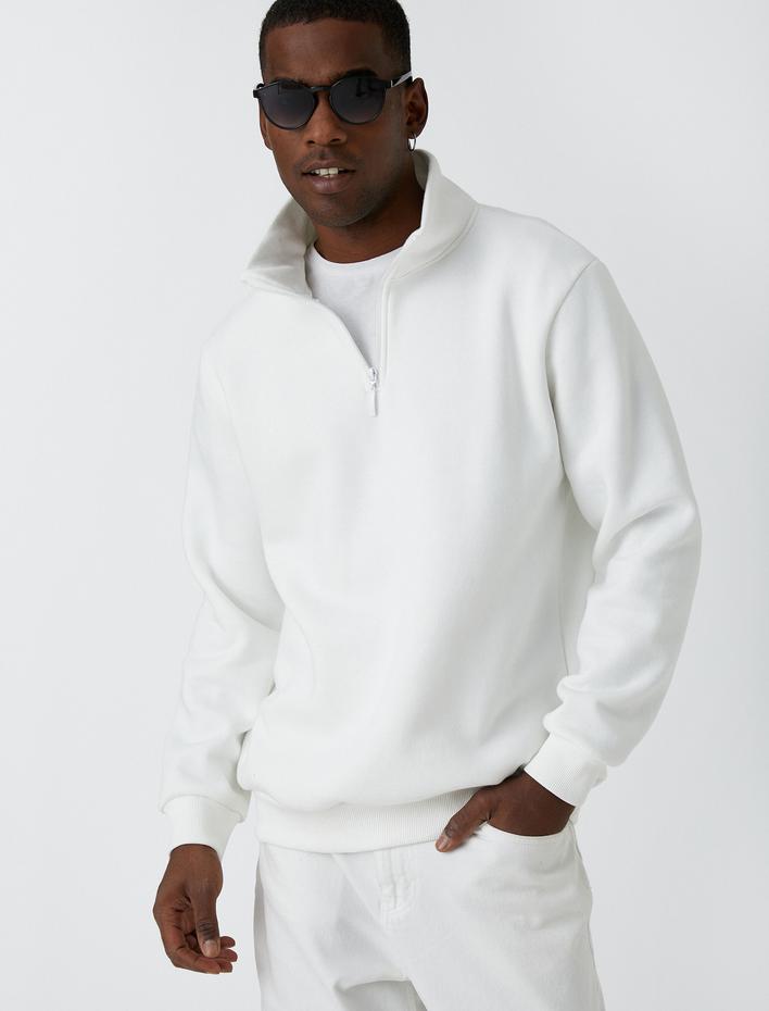  Dik Yaka Sweatshirt Şardonlu Fermuar Detaylı