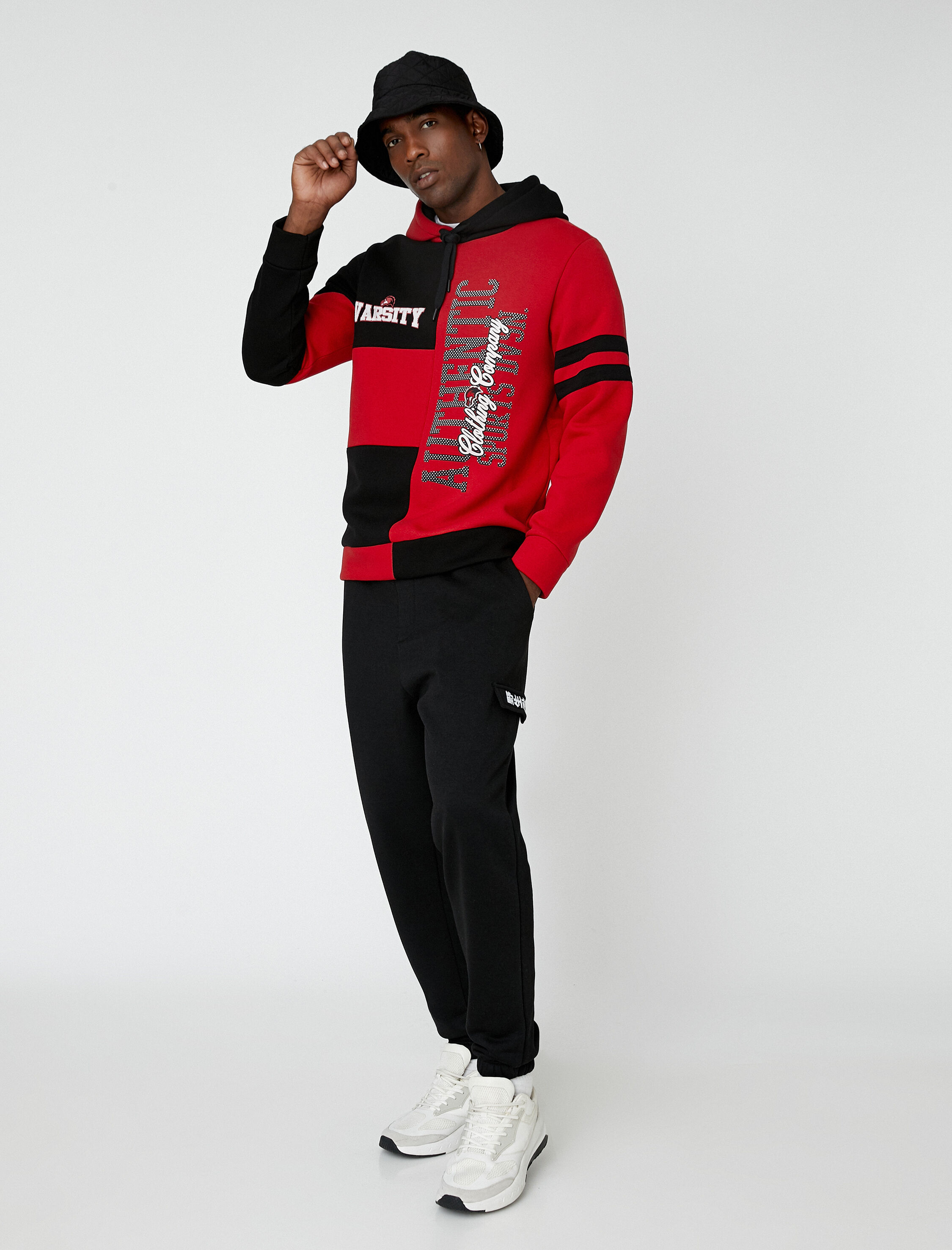   Kolej Oversize Sweatshirt Şardonlu Kapşonlu Renk Bloklu