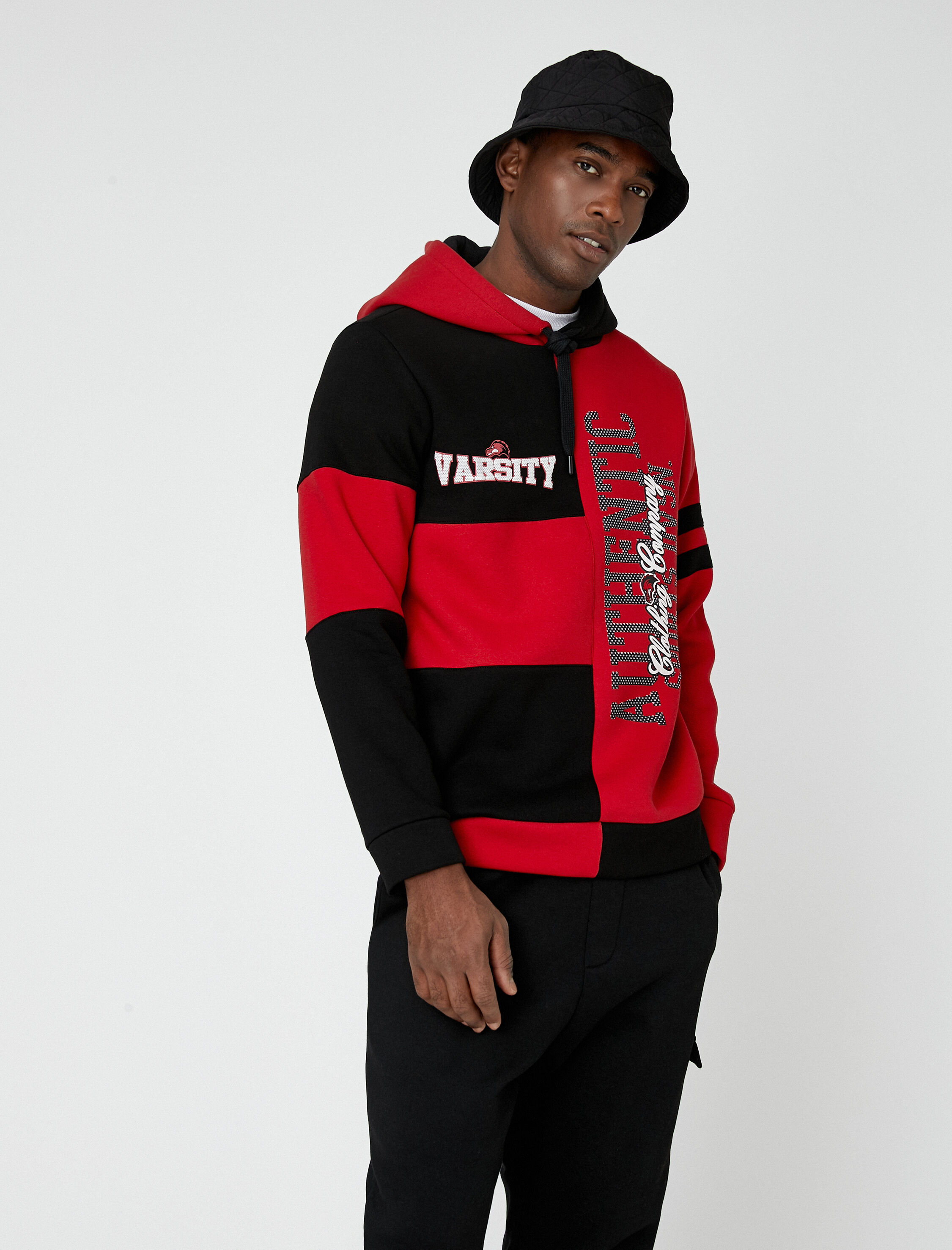   Kolej Oversize Sweatshirt Şardonlu Kapşonlu Renk Bloklu