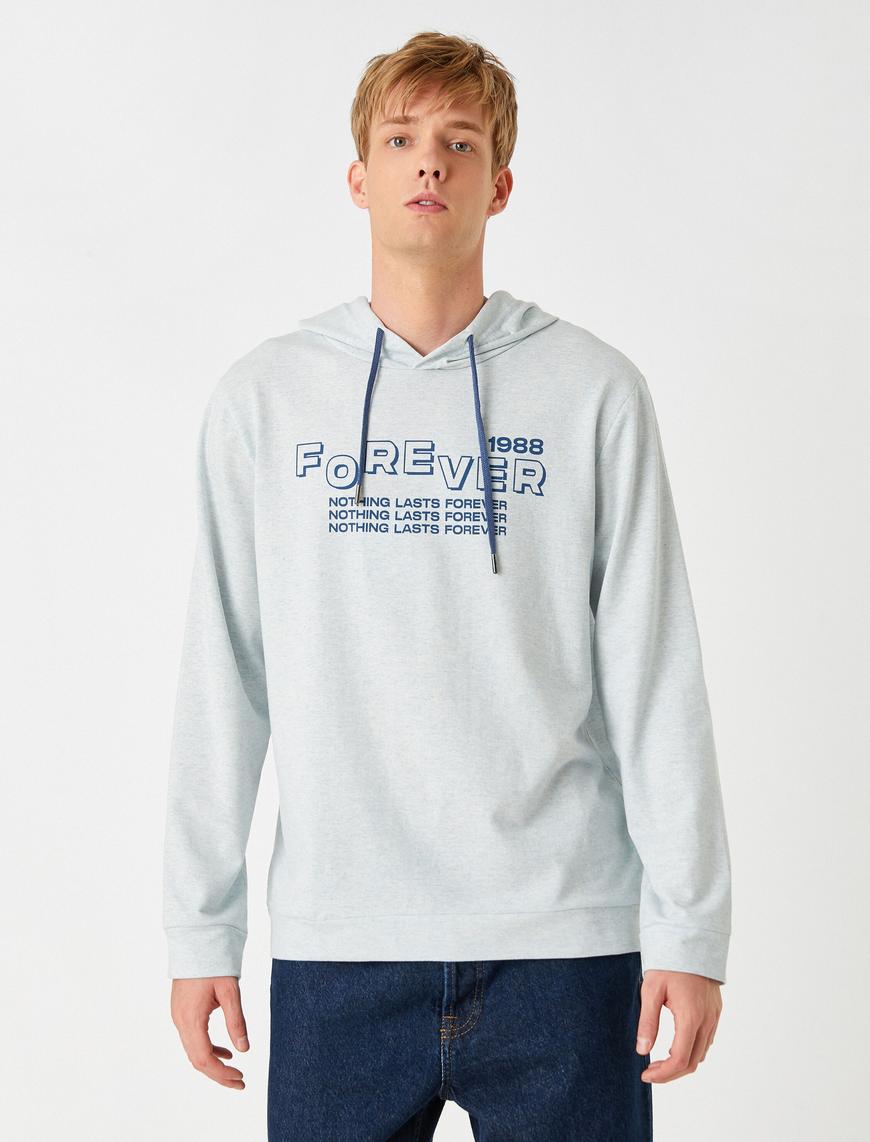   Baskılı Kapşonlu Sweatshirt Şardonlu