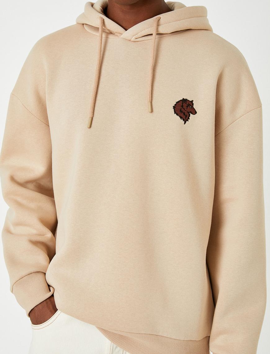   Kapşonlu Oversize Sweatshirt İşlemeli Şardonlu