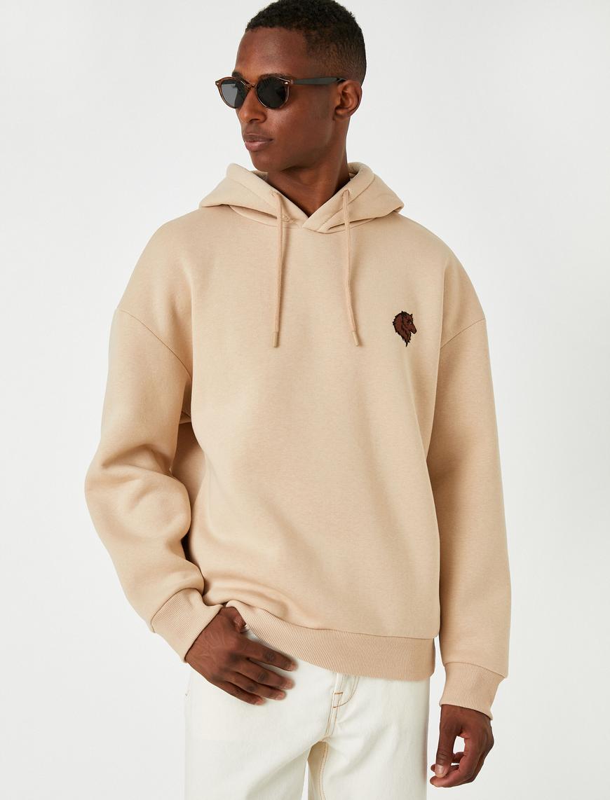   Kapşonlu Oversize Sweatshirt İşlemeli Şardonlu