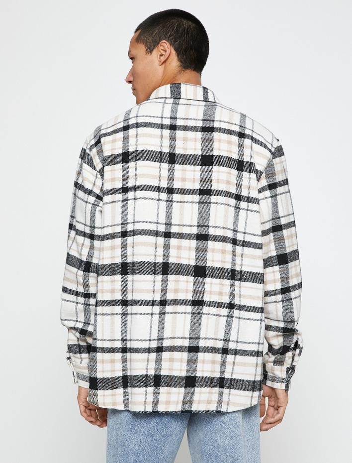  Ekoseli Oduncu Gömleği Klasik Manşet Yaka Uzun Kollu Cepli