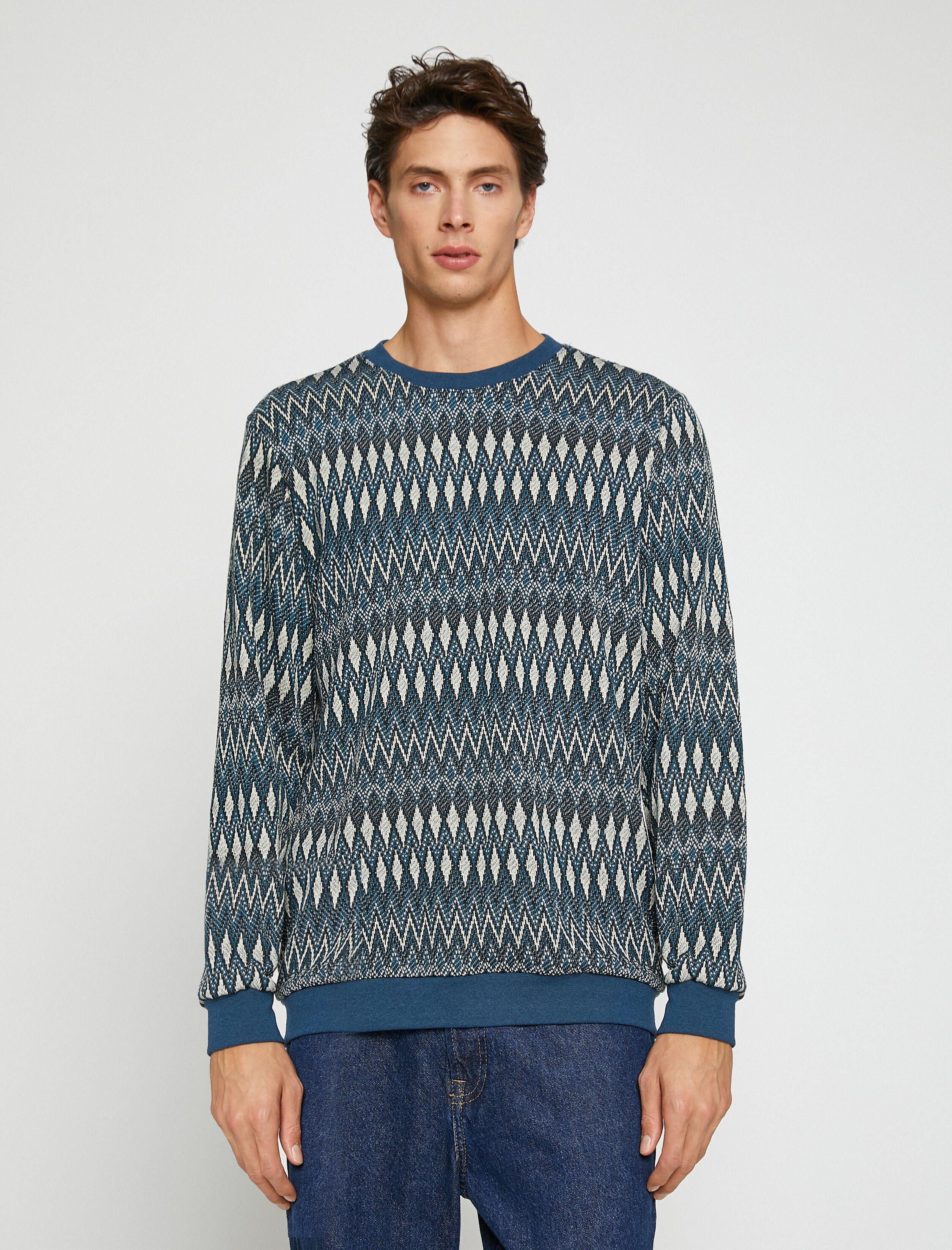   Desenli Triko Kazak Bisiklet Yaka