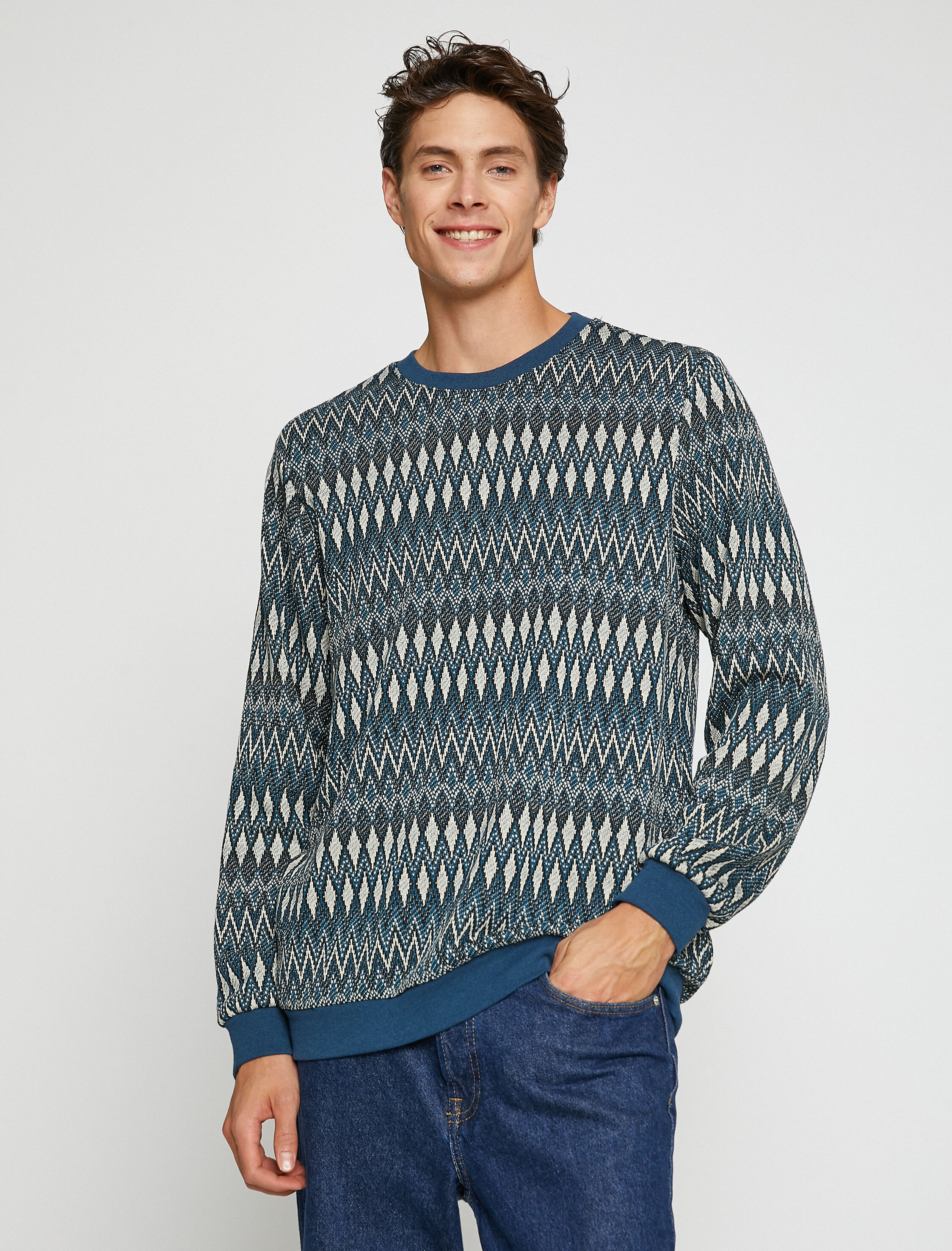   Desenli Triko Kazak Bisiklet Yaka