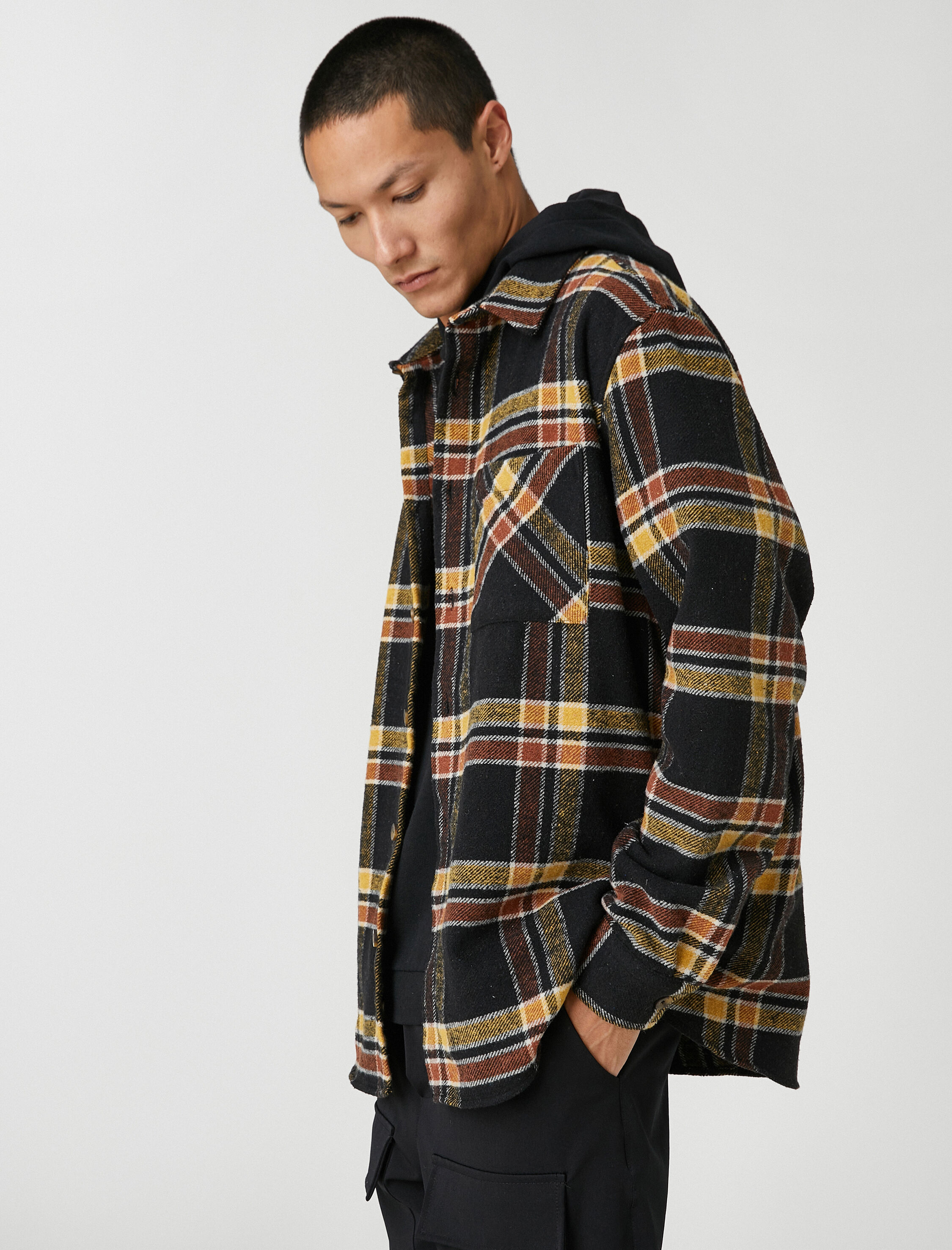   Ekoseli Oduncu Gömleği Klasik Manşet Yaka Uzun Kollu Cepli