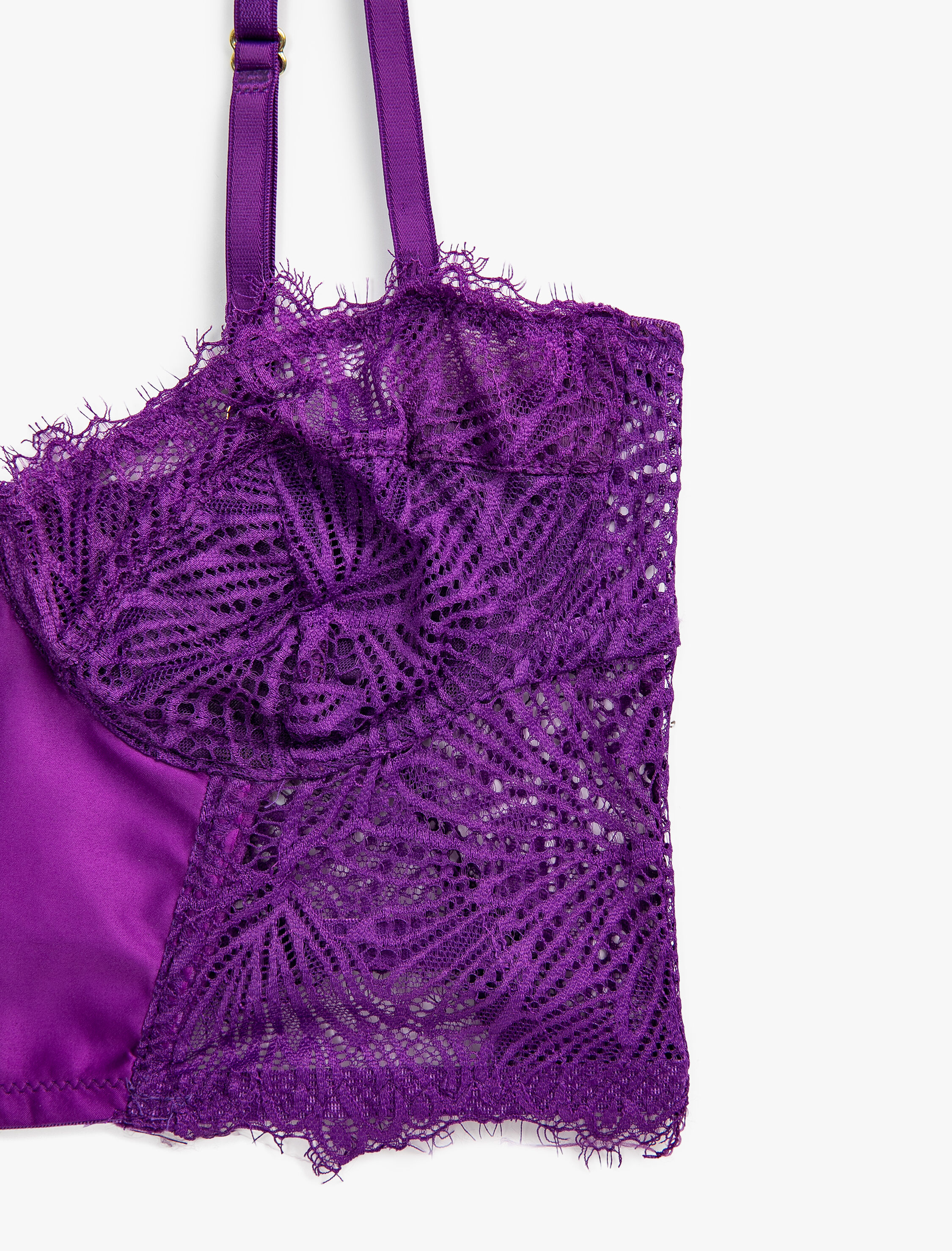   Dantelli Bralet Balenli Dolgusuz Kapsız Saten Detaylı