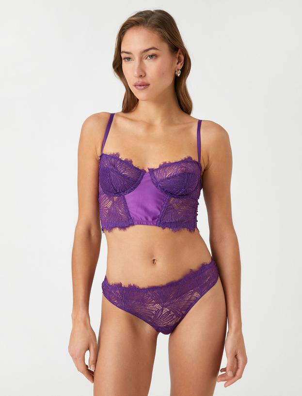   Dantelli Bralet Balenli Dolgusuz Kapsız Saten Detaylı