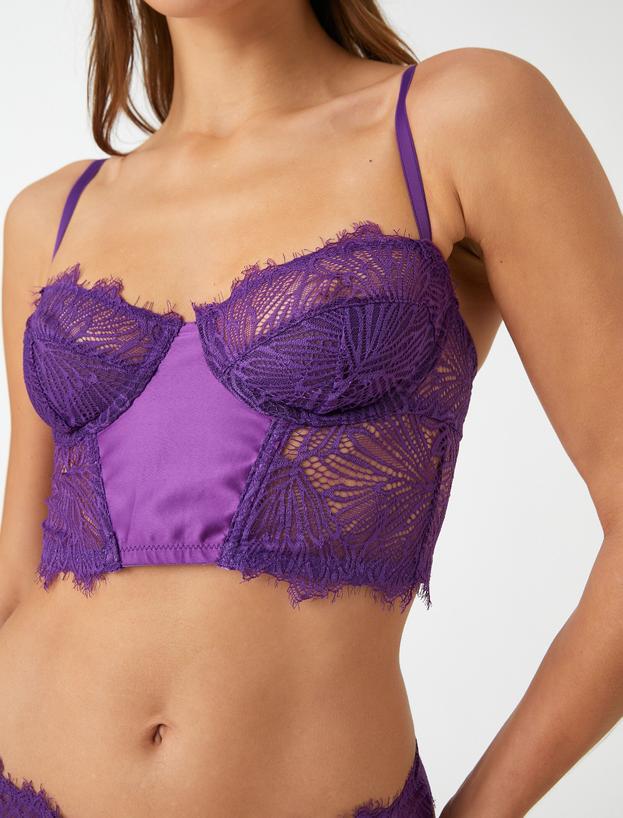   Dantelli Bralet Balenli Dolgusuz Kapsız Saten Detaylı