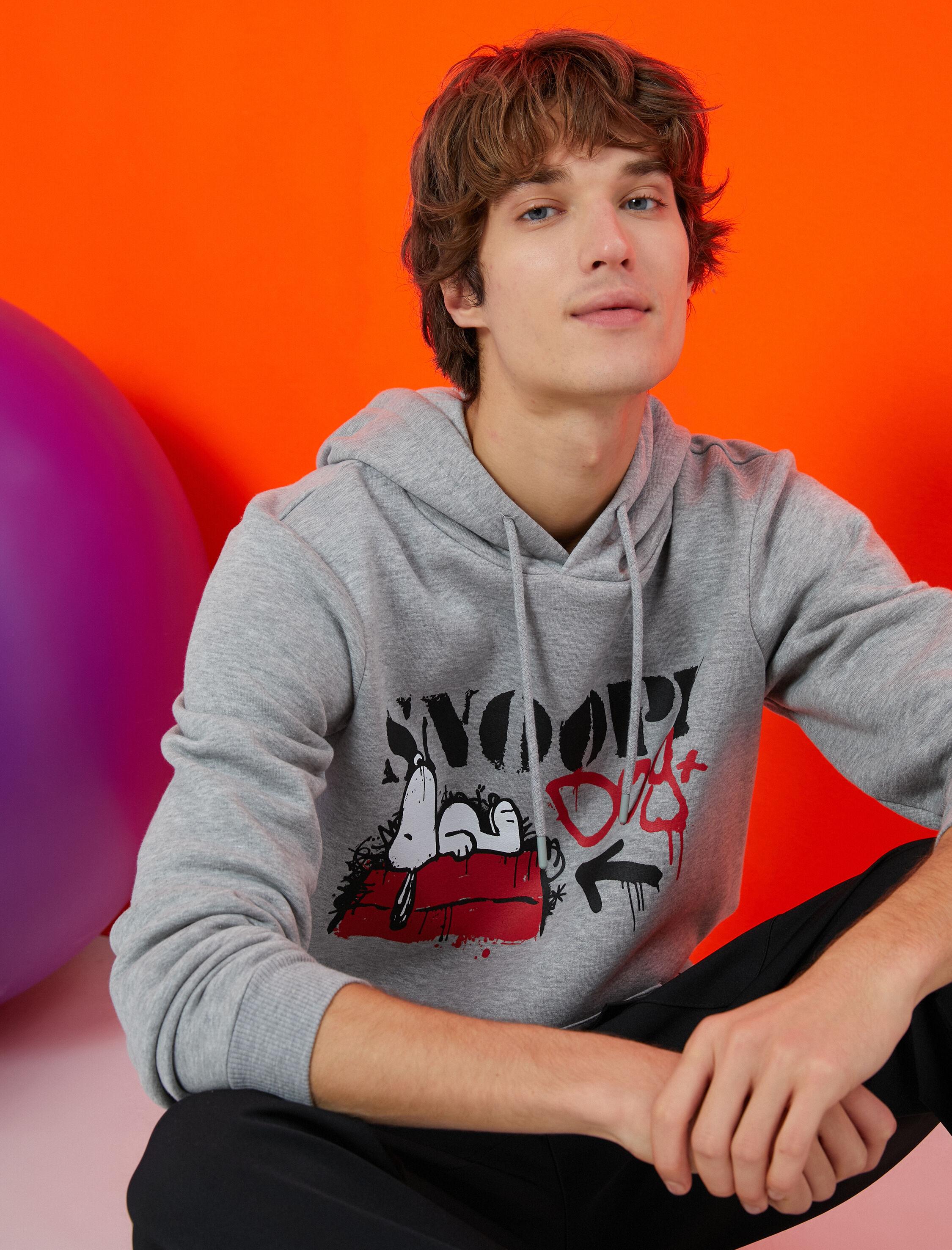   Snoopy Oversize Kapşonlu Sweatshirt Şardonlu Lisanslı Baskılı
