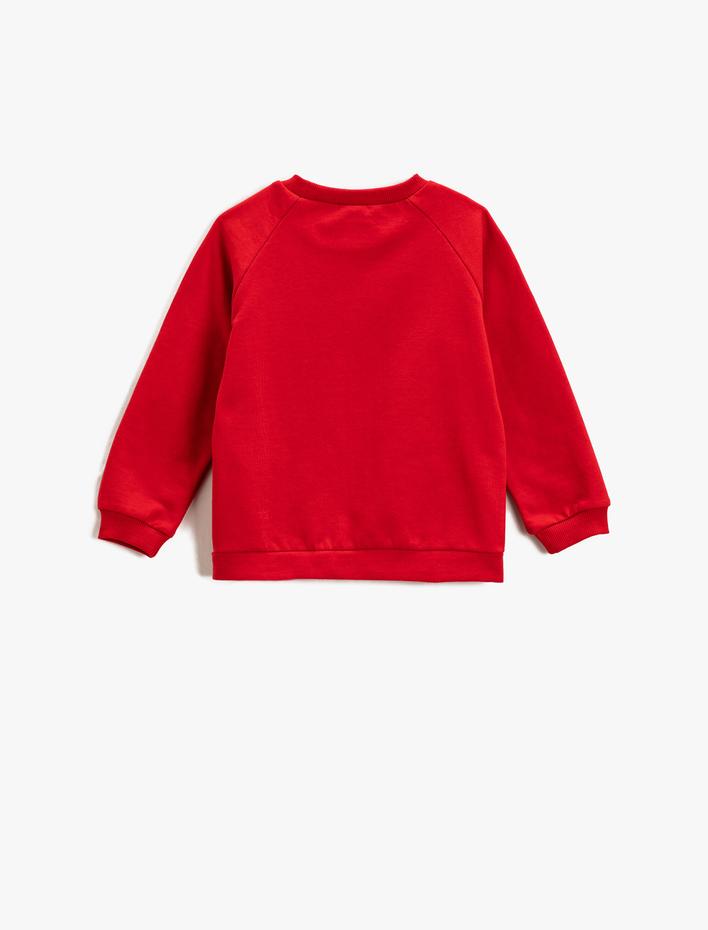 Kız Bebek Sweatshirt  Yılbaşı Temalı Ponpon Detaylı Simli Bisiklet Yaka