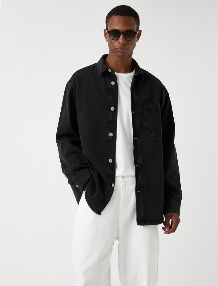  Cepli Kot Gömlek Klasik Yaka Yırtık Detaylı