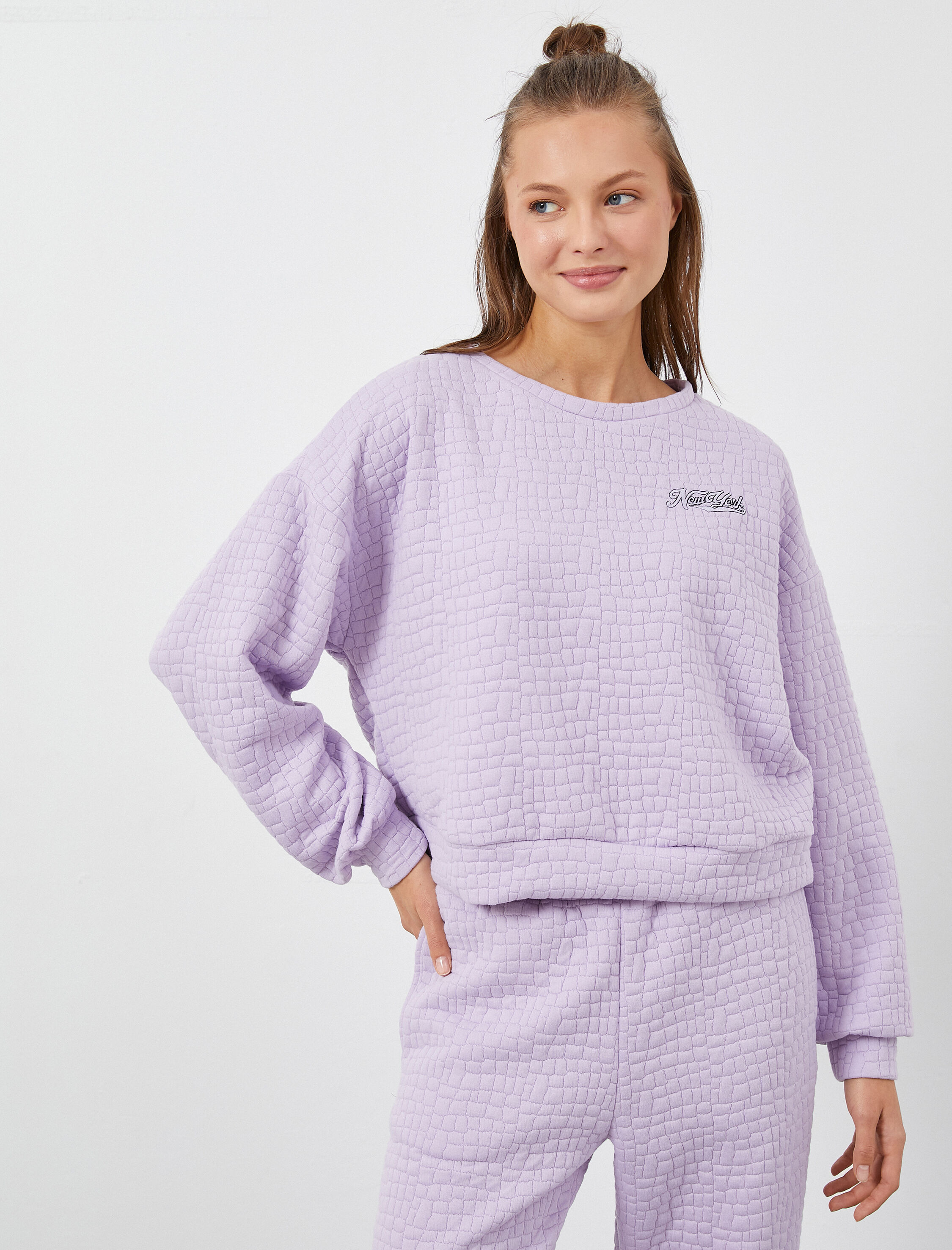   Uzun Kollu Pijama Üstü Baskılı Dokulu