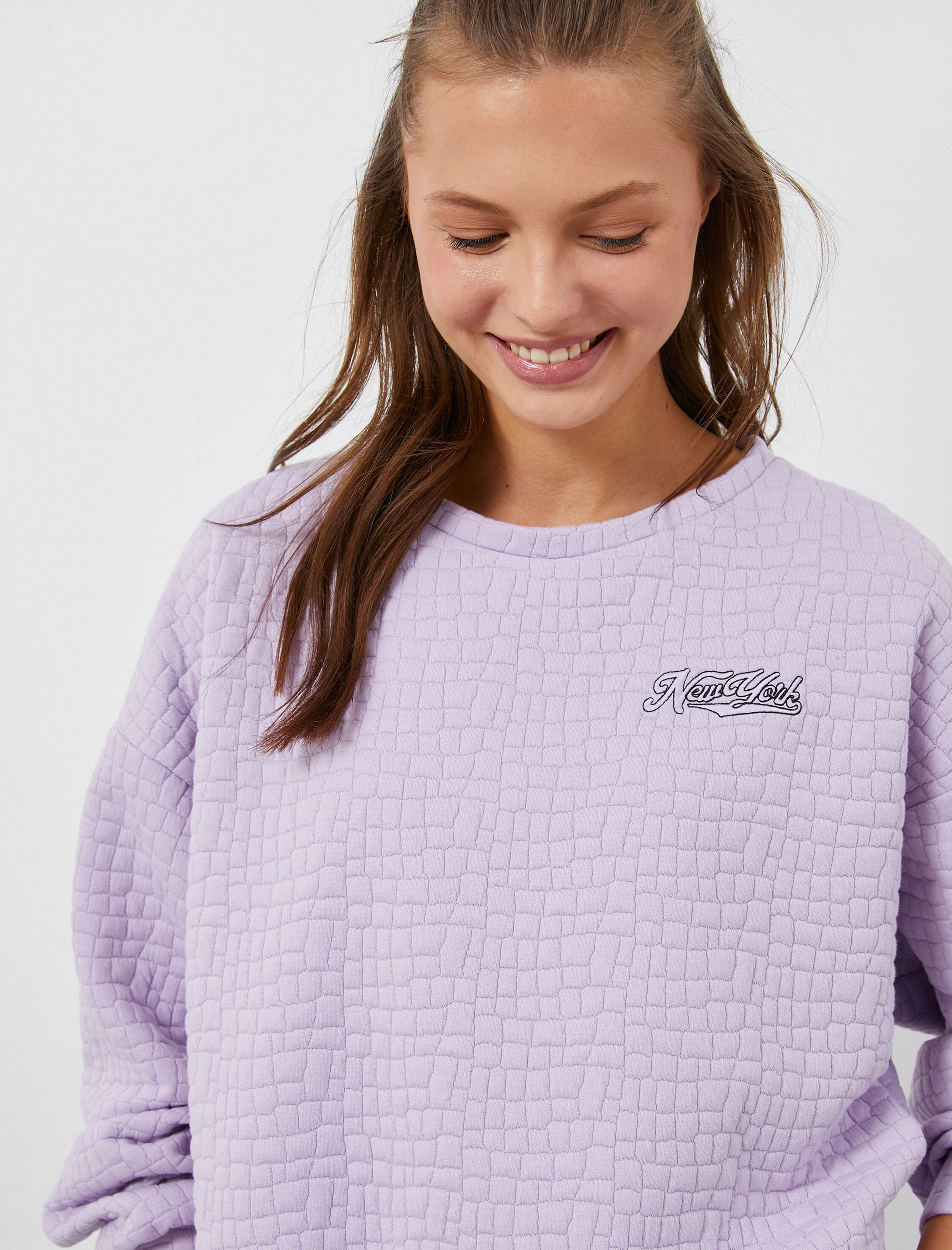   Uzun Kollu Pijama Üstü Baskılı Dokulu