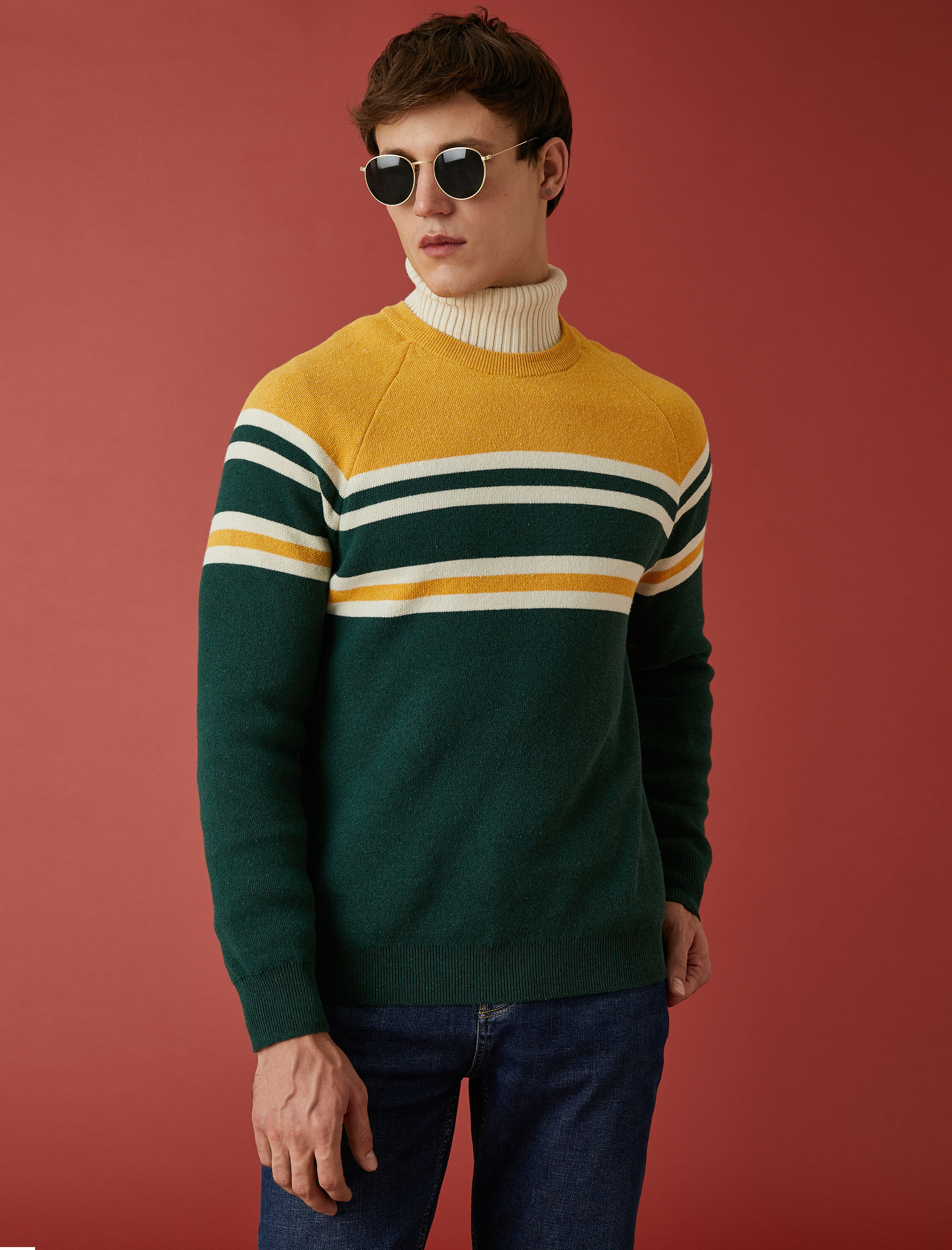   Bisiklet Yaka Kazak Renk Bloklu