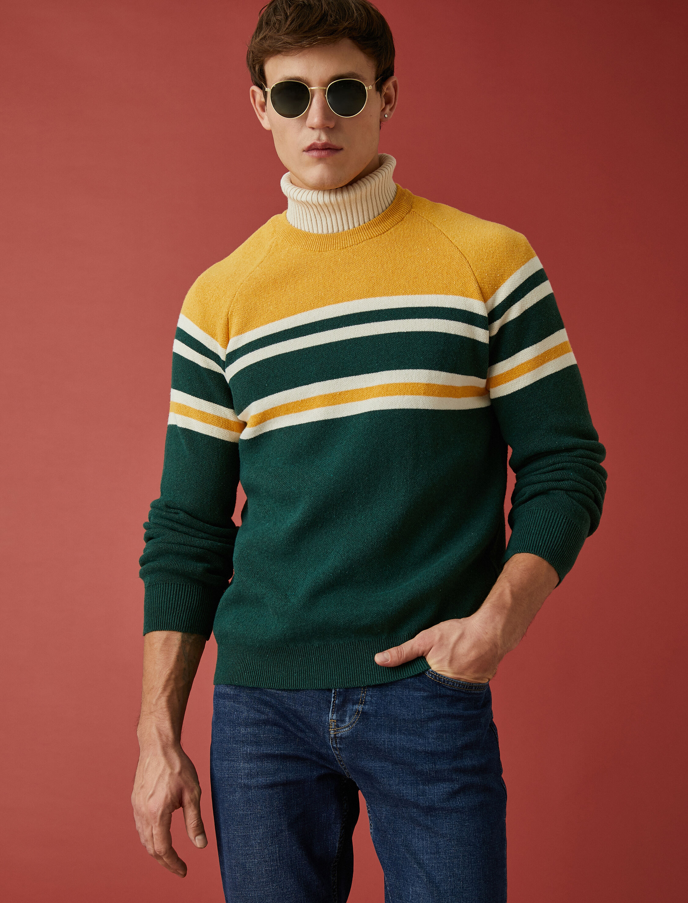   Bisiklet Yaka Kazak Renk Bloklu