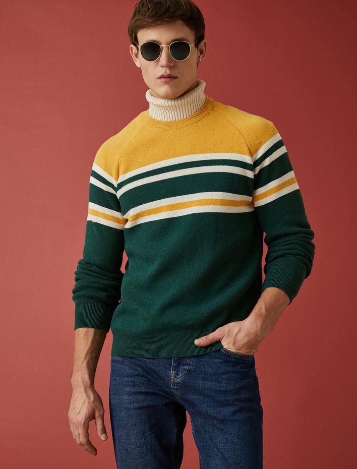  Bisiklet Yaka Kazak Renk Bloklu