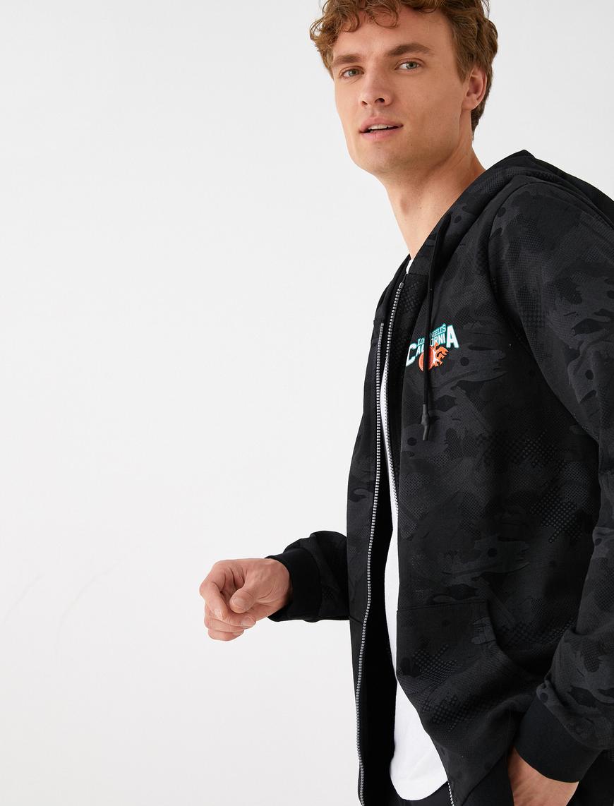   Basic Kapşonlu Sweatshirt Şardonlu Baskılı