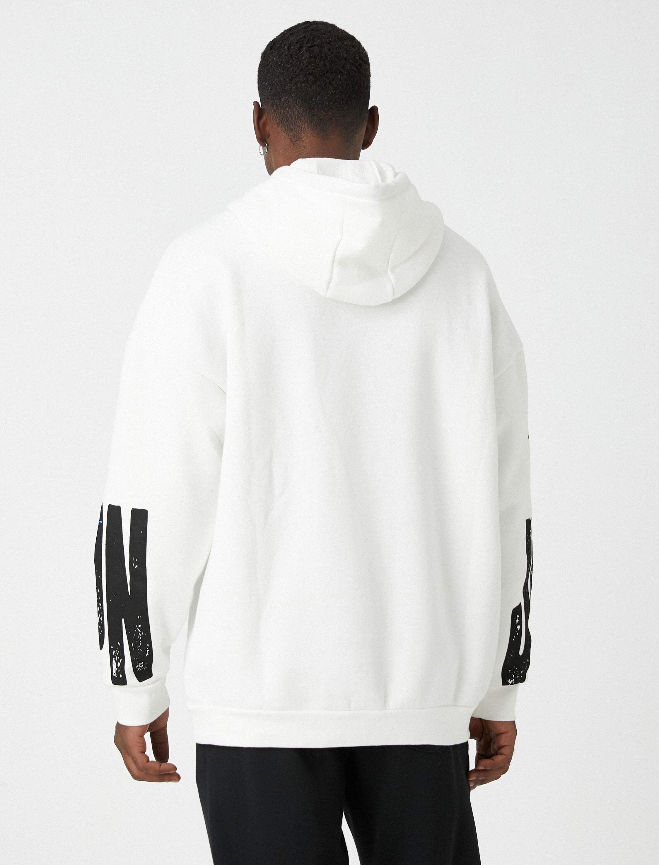   Kapşonlu Oversize Sweatshirt Uzakdoğu Baskılı Şardonlu