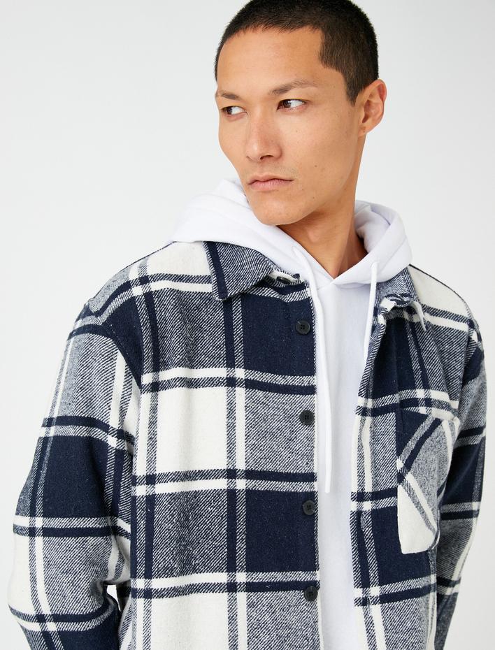  Ekoseli Oduncu Gömleği Cep Detaylı Düğmeli Uzun Kollu