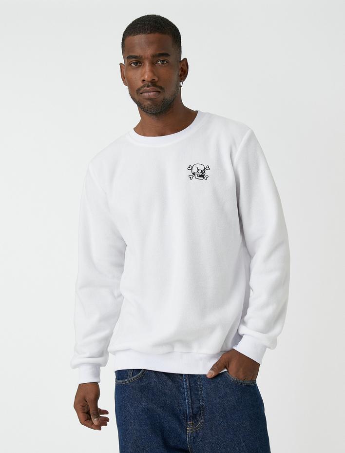  Kuru Kafa Baskılı Sweatshirt Bisiklet Yaka