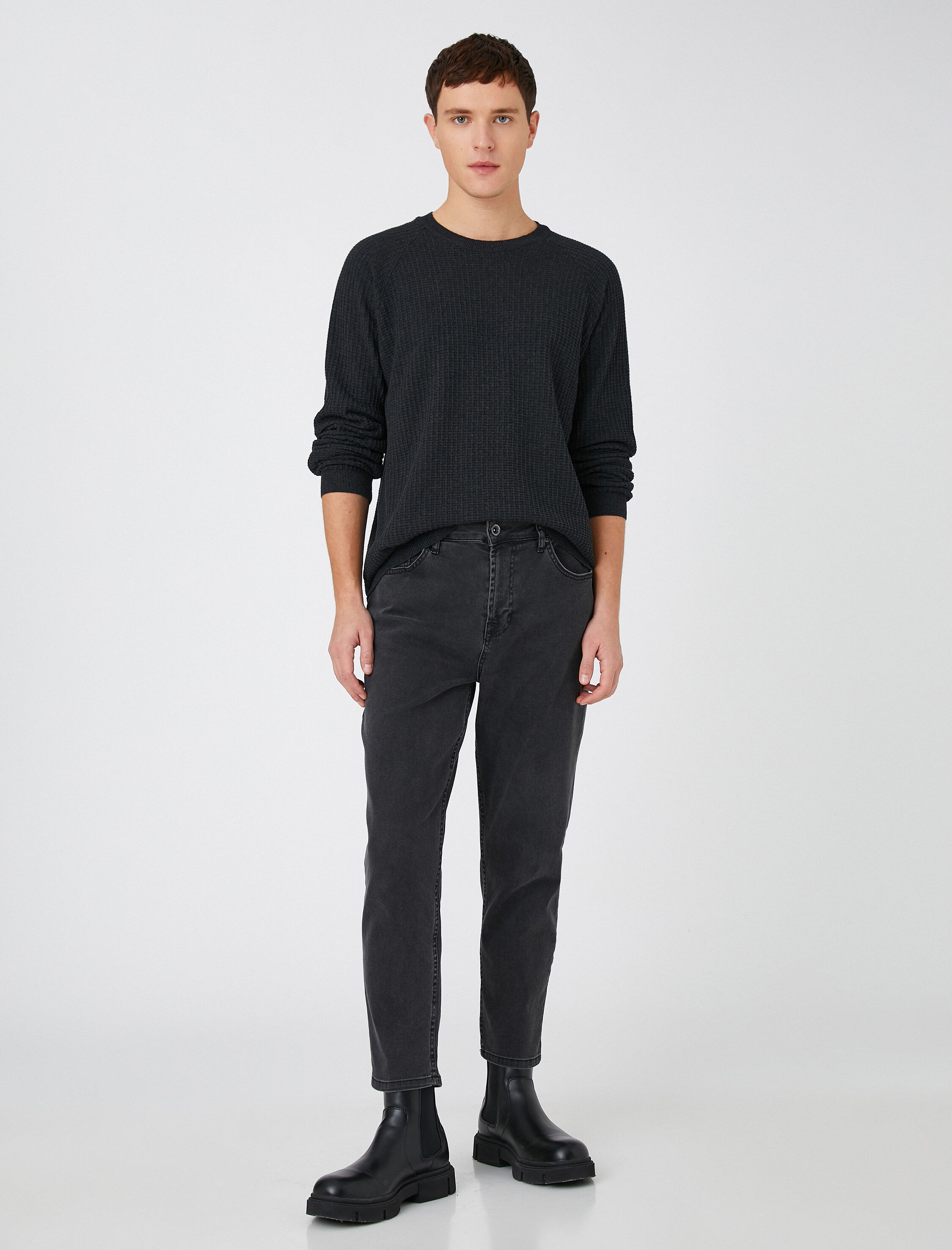   Basic Triko Kazak Dokulu Bisiklet Yaka Slim Fit