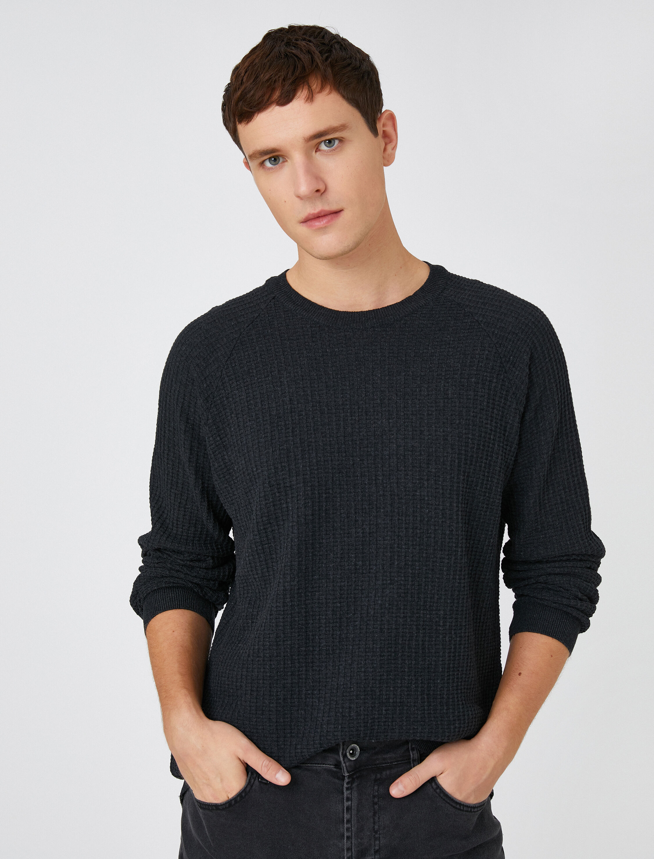   Basic Triko Kazak Dokulu Bisiklet Yaka Slim Fit