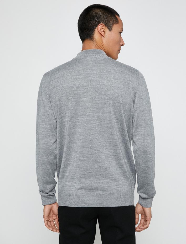  Basic Triko Kazak Yarım Balıkçı Yaka Uzun Kollu Geometrik Desenli