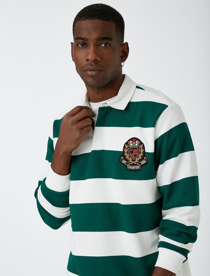  Kolej Baskılı Sweatshirt Polo Yaka