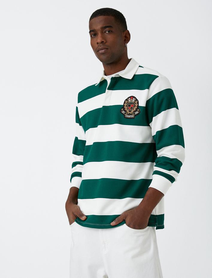  Kolej Baskılı Sweatshirt Polo Yaka