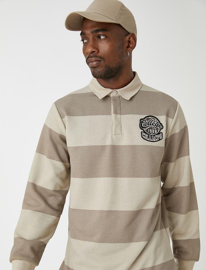  Kolej Sweatshirt Polo Yaka Renk Bloklu