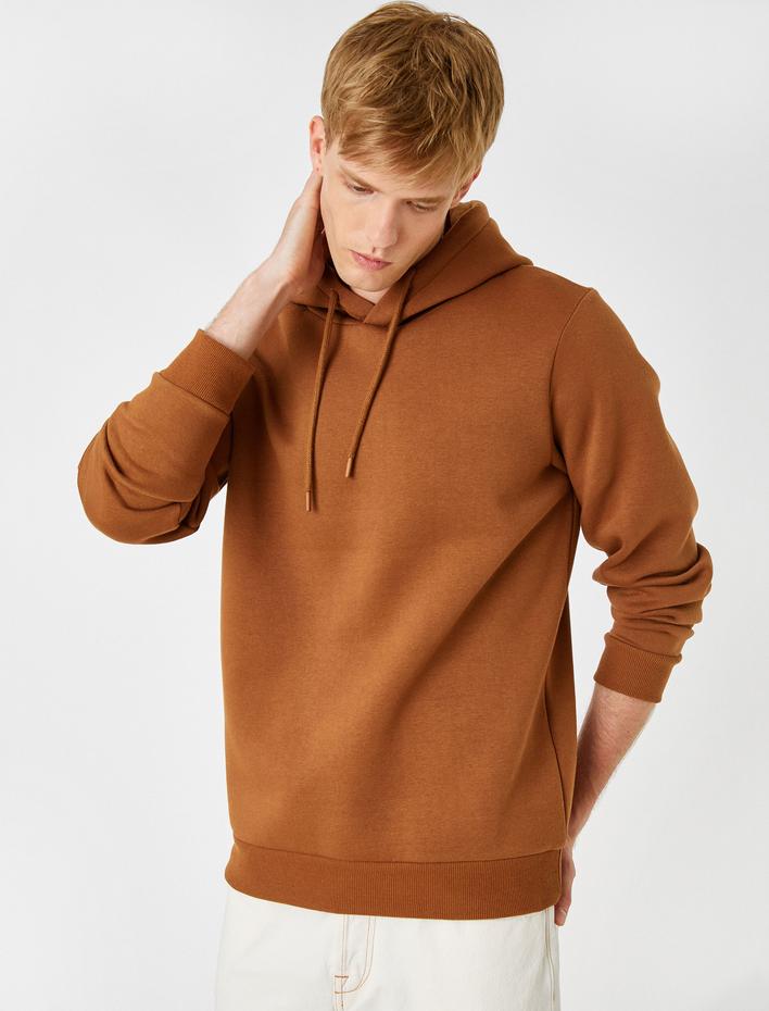  Basic Kapşonlu Sweatshirt Şardonlu