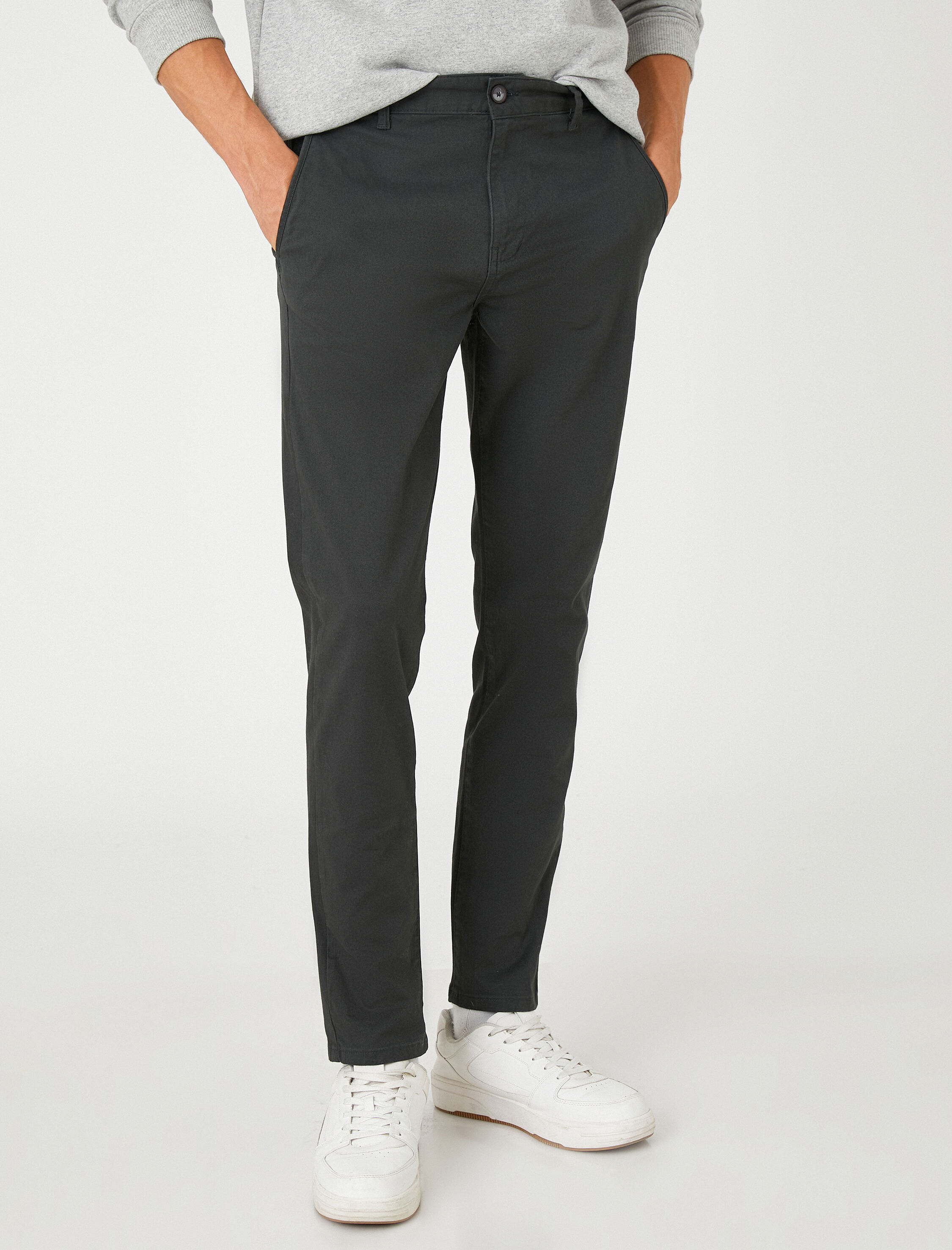   Basic Chino Pantolon Düğmeli Cep Detaylı