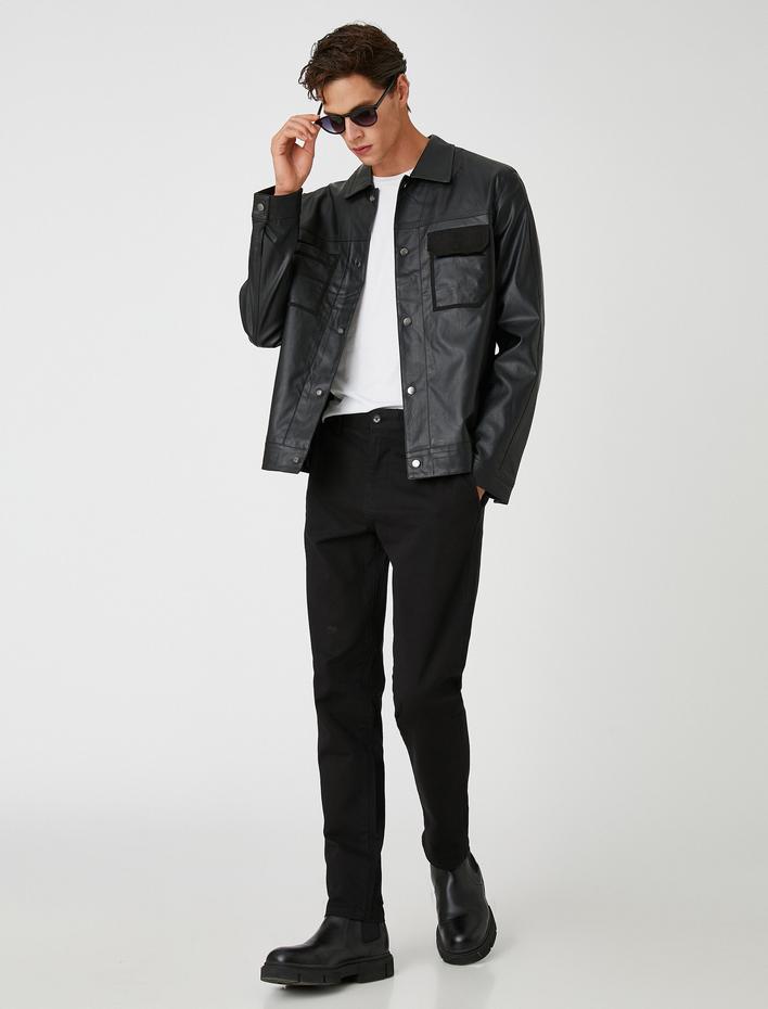  Basic Chino Pantolon Düğmeli Cep Detaylı