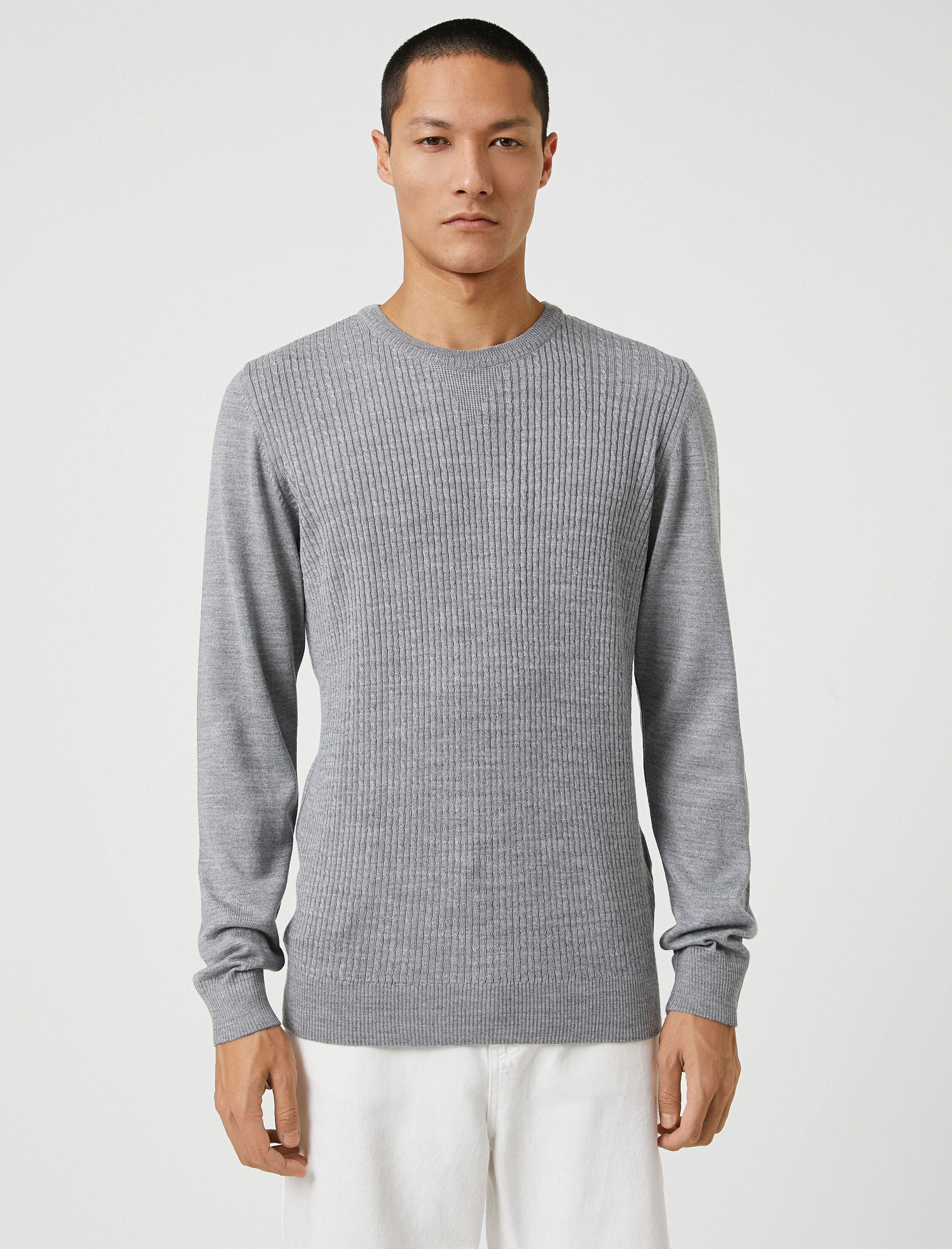   Basic Triko Kazak Örgü Detaylı Bisiklet Yaka