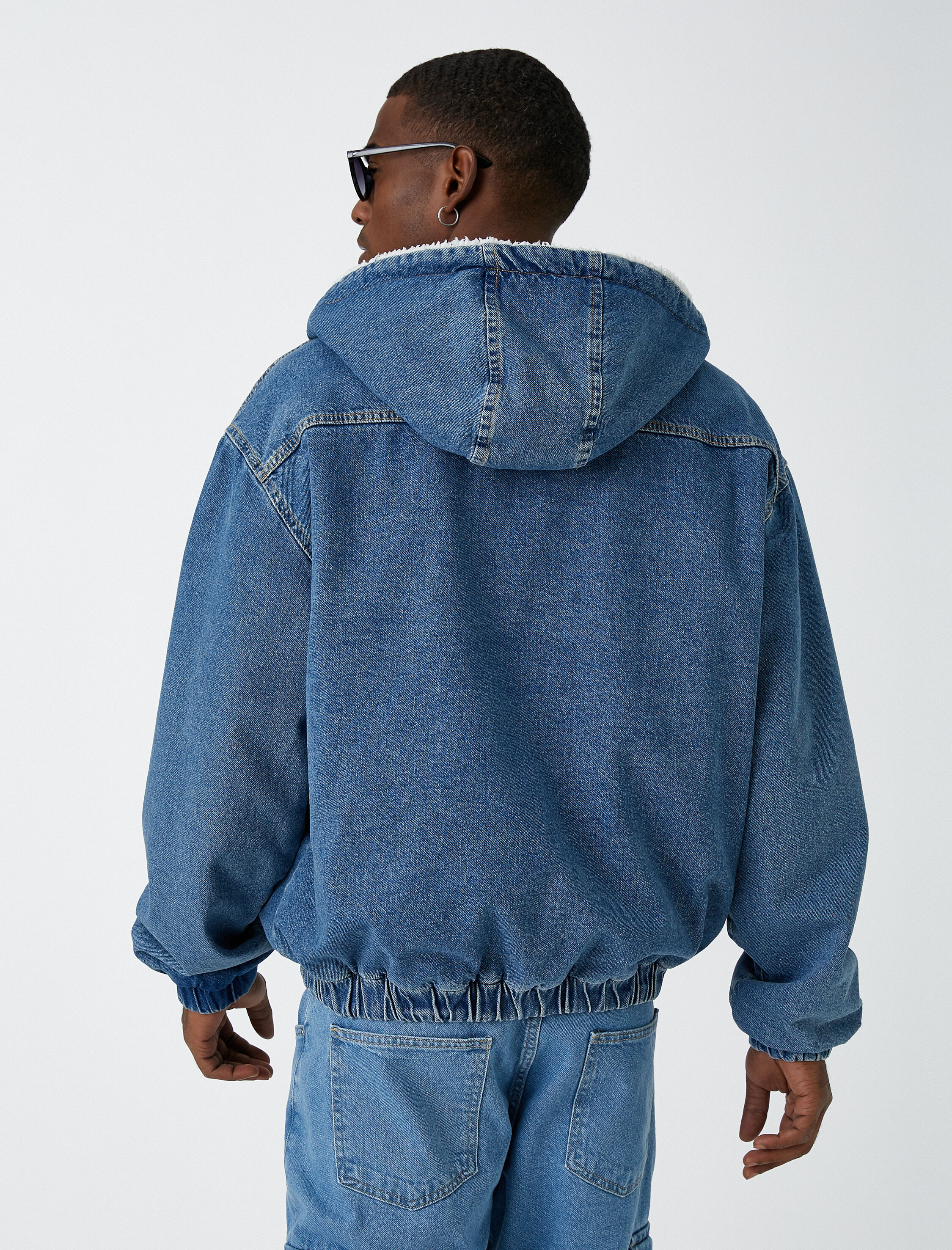   Kapşonlu Kot Ceket Slogan Baskılı