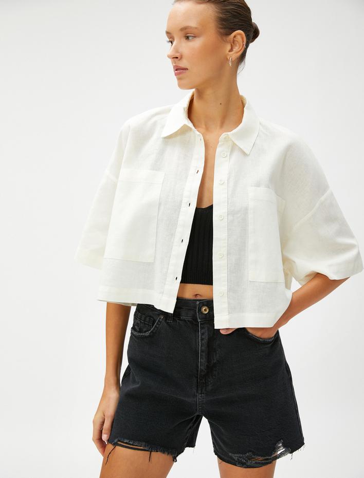  Keten Karışımlı Crop Oversize Gömlek