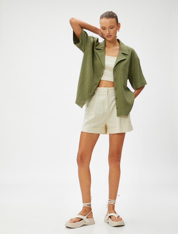  Keten Gömlek Kısa Kollu Klasik Yaka