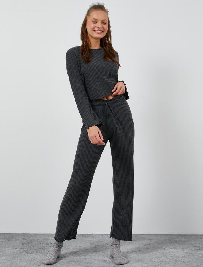  Düz Paça Pijama Altı Beli Lastikli