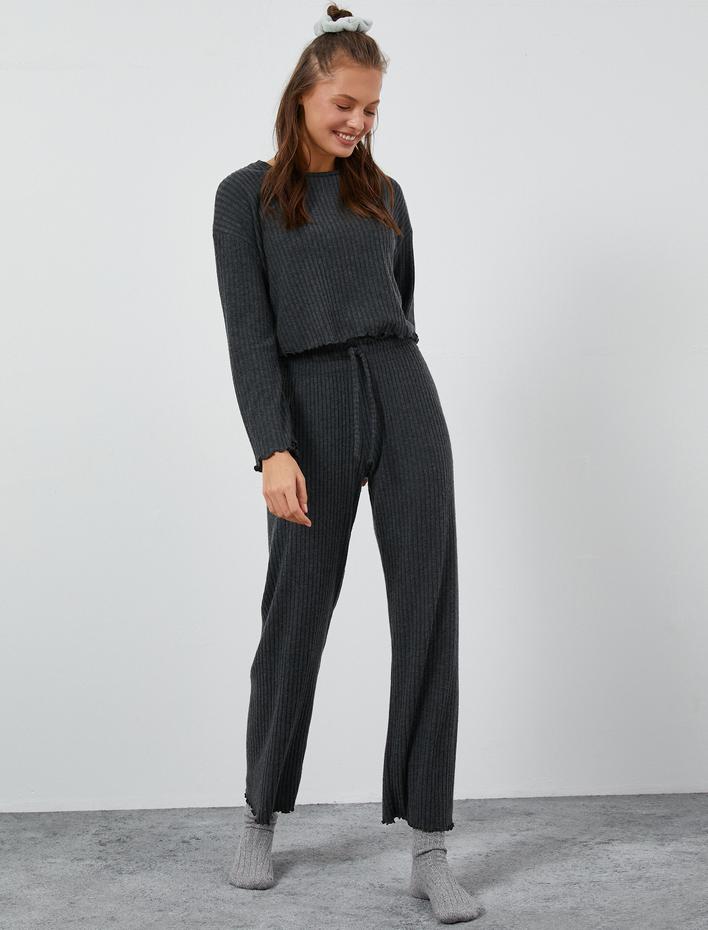  Düz Paça Pijama Altı Beli Lastikli