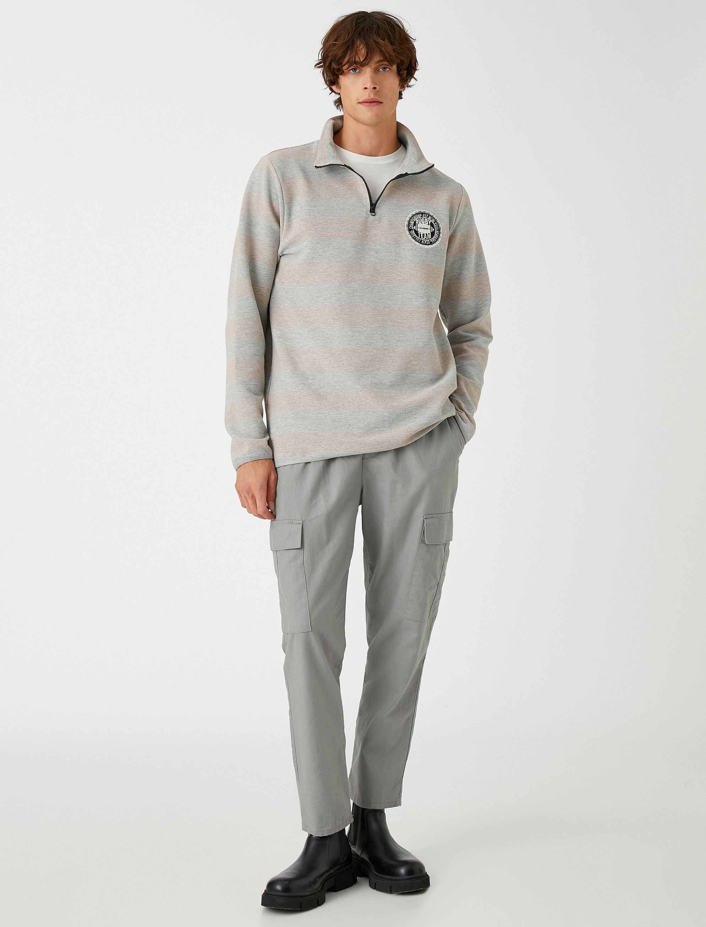   Kolej Sweatshirt Şardonlu Dik Yaka Fermuar Detaylı Renk Bloklu